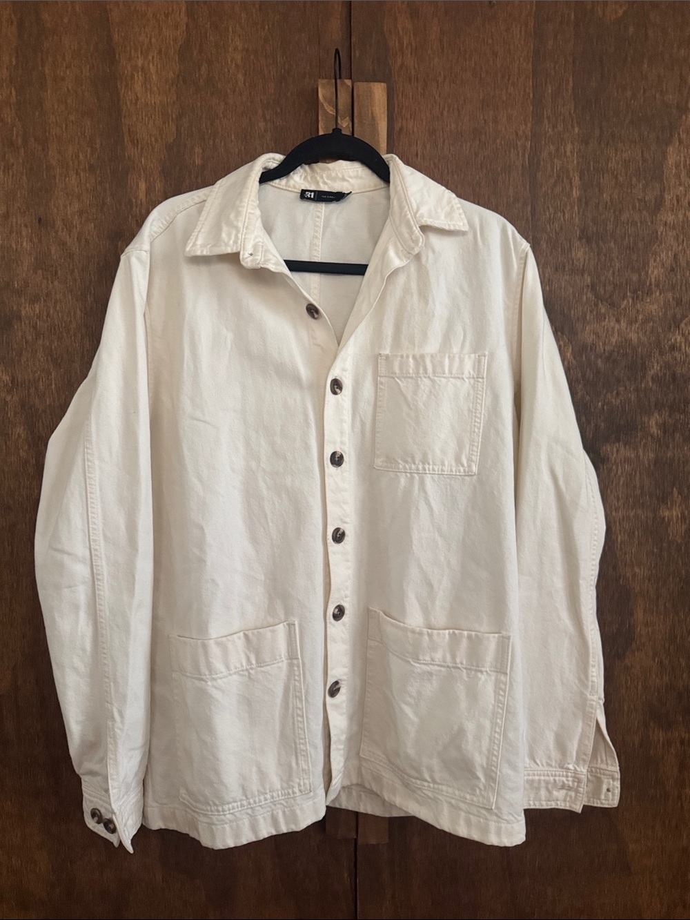 Men's Lightweight Cream Button-Front Shirt Jacket